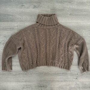 Love Tree Taupe Cable Knit Turtleneck Sweater Size S